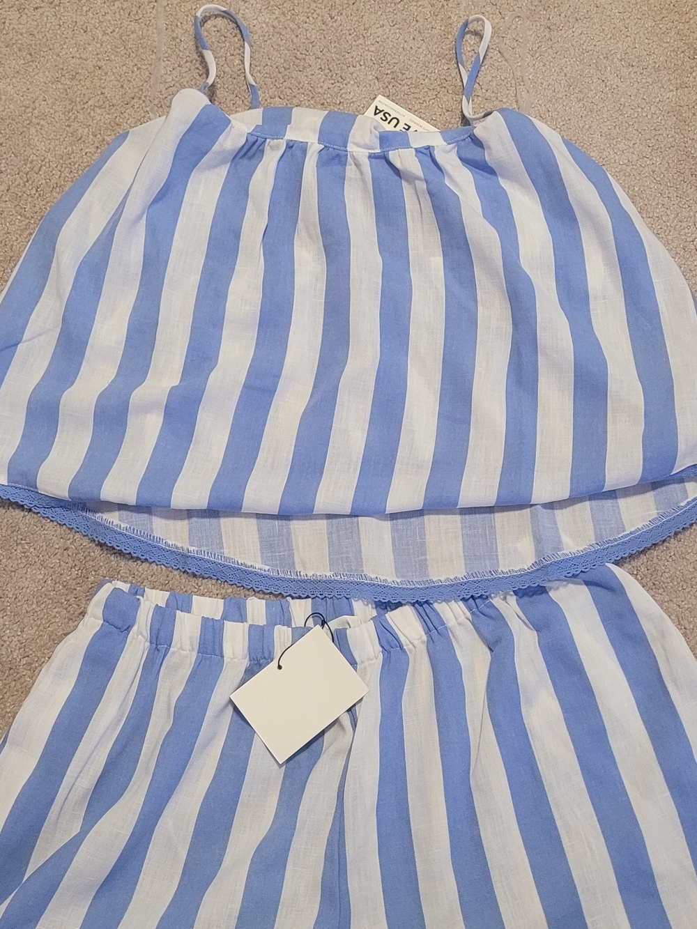 Active USA Blue and White Striped Girls' Tank Top & Shorts Set